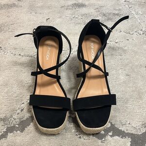 BLACK TOP Moda Women Espadrille Wedge High Heels Sandals Open Peep Toe Platform.